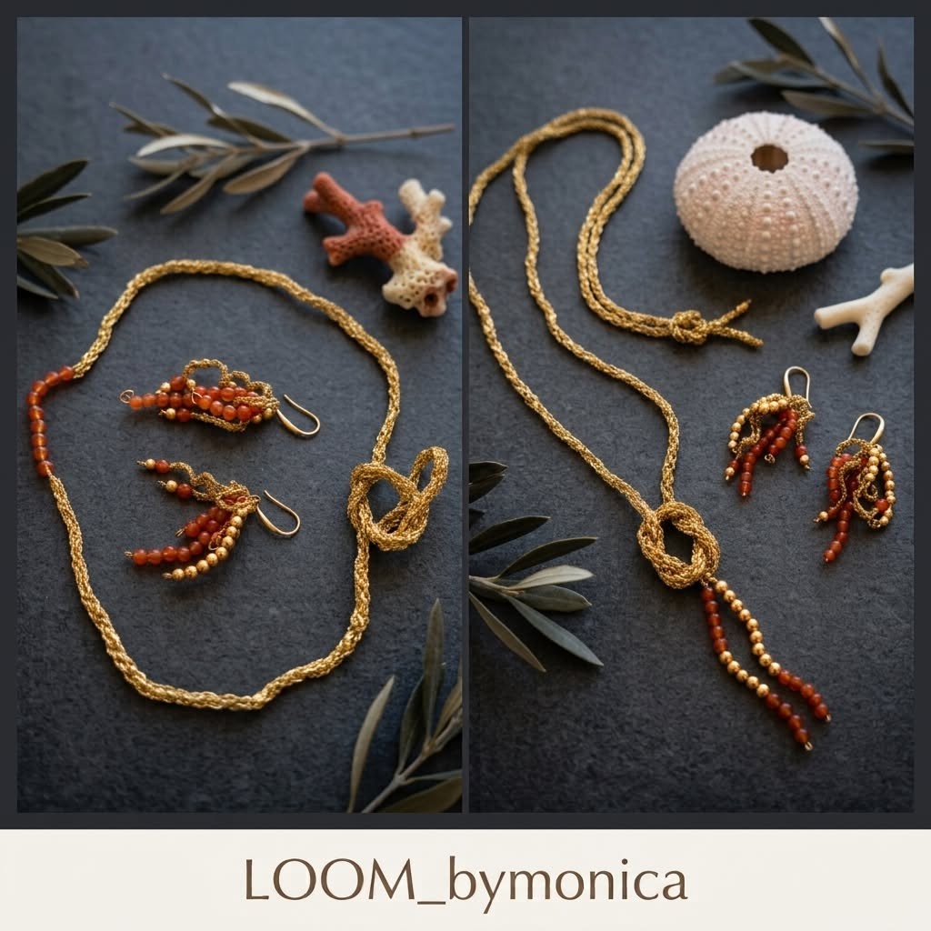 Conjunto de collar y pendientes de crochet Loom by Monica